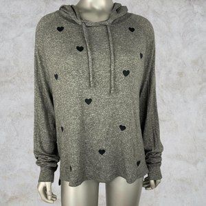 PINK Victoria's Secret Marled Gray Black Embroidered Heart Hoodie